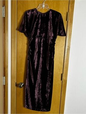 Zara Velvet Ruched Midi Purple Dress Size Small